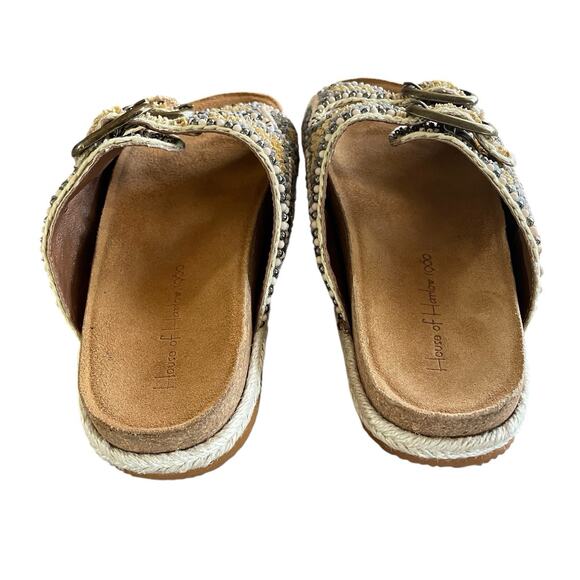 NEW HOUSE OF HARLOW 1960 Women's Size 8.5 Beaded Buckle Flat Slides Boho Sandals - Picture 8 of 11